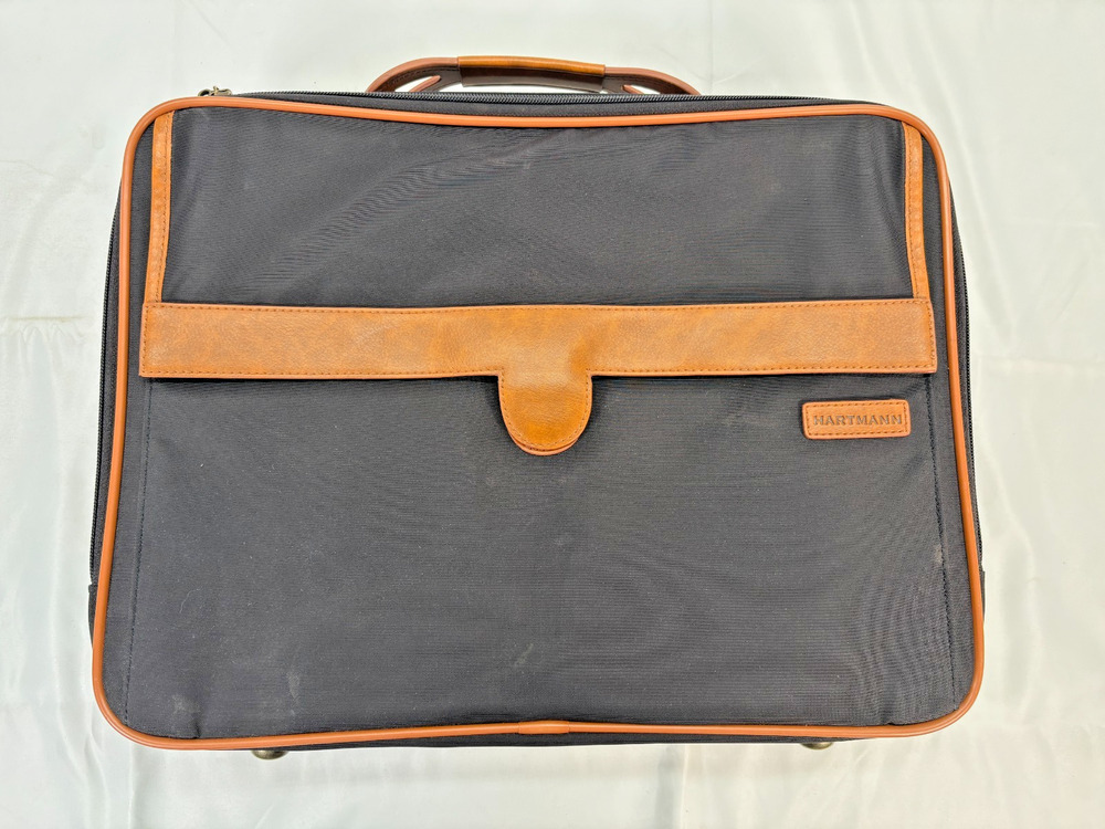 Hartmann Luggage Black Nylon Tan Leather Trim Briefcase Travel Carry On Used
